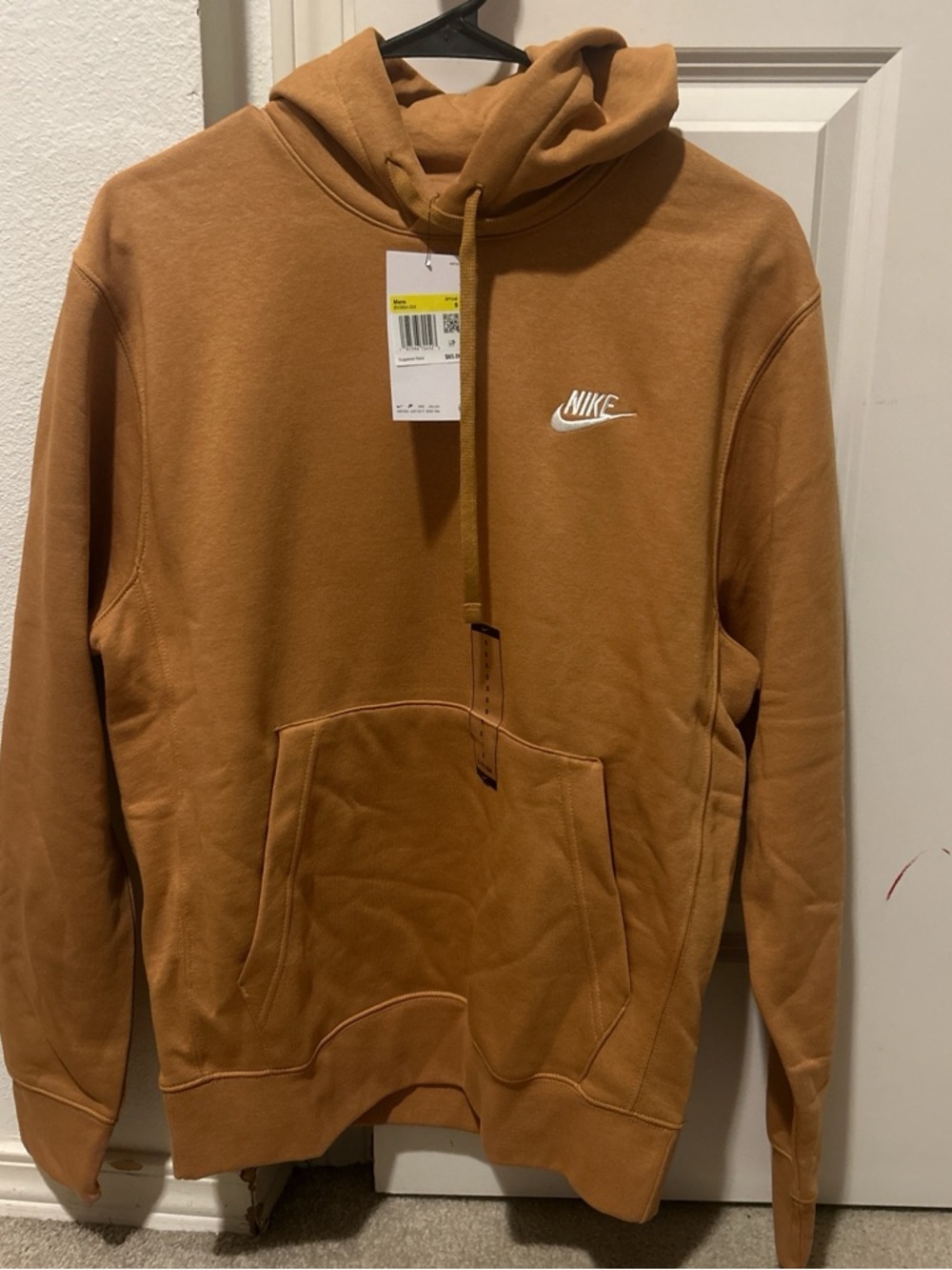 Nike Mustard Brown Pullover Hoodie with White Swoosh